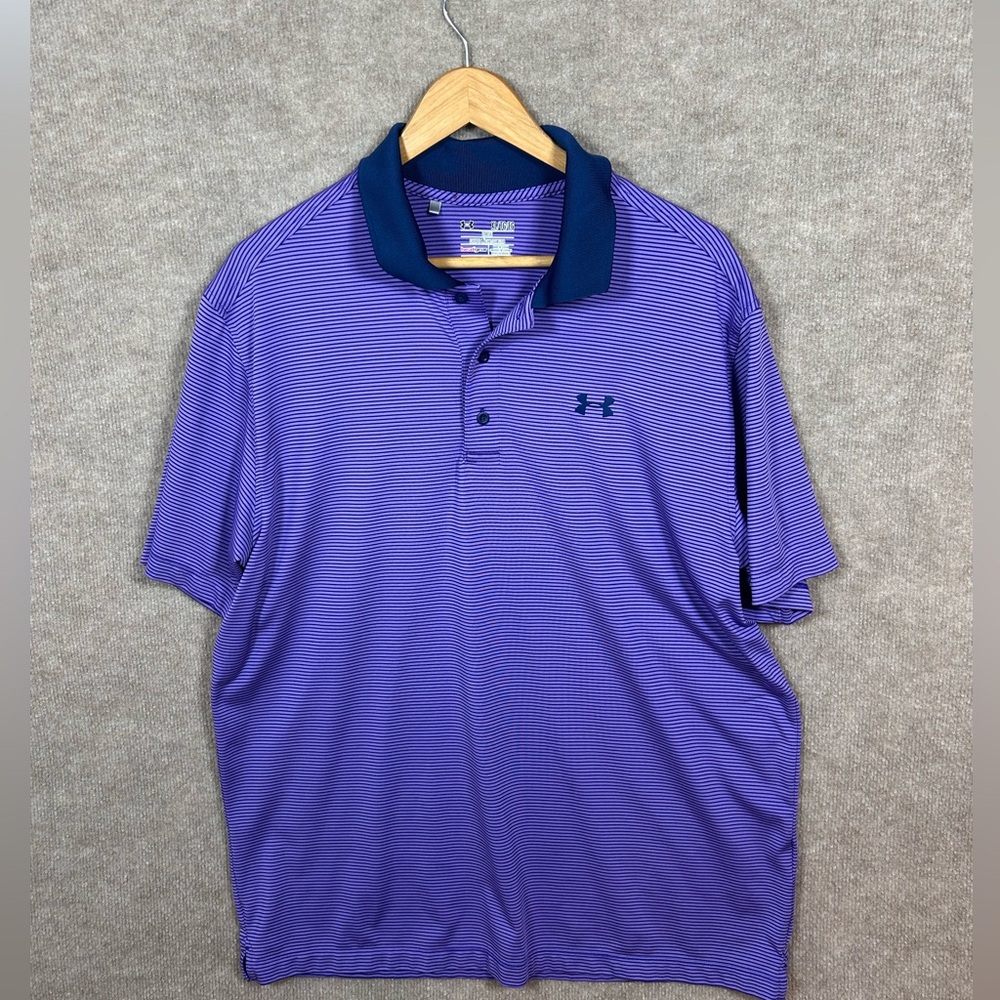 Under Armour Men's Striped Purple Polo Shirt